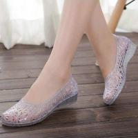 2019新款夏季水晶凉鞋女塑料透明鸟巢洞洞鞋平底包头鞋透气沙滩鞋 银色透气368 36 (适合35码)