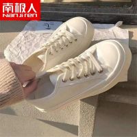 南极人夏季帆布鞋女板鞋2021新款鞋大头原宿小白鞋ins潮百搭圆头 T18[厚底]低帮白色 35 [标准尺码]