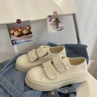 ins港风帆布鞋女学生魔术贴百搭chic板鞋2021春季新款厚底小白鞋 米白色 40