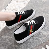 鞋子女2021新款潮流帆布鞋ulzzang百搭春季小蜜蜂板鞋学生小白鞋 DF2黑色 [店长推荐] 35