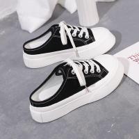 PLOVER啄木鸟半拖鞋女2021新款帆布鞋女学生韩版百搭学生布鞋女鞋 黑色 35 标准尺码