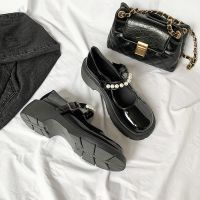 复古英伦风小皮鞋女2021春新款珍珠仙女一字带厚底jk玛丽珍单鞋女 黑色 收藏店铺 40