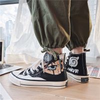 夏季高帮帆布鞋男火影忍者1970潮鞋韩版潮鞋男鞋百搭休闲板鞋男士 卡卡西黑色 [优质款] 35[女]