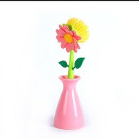 洗锅神器锅刷洗锅刷不伤手不沾油带柄长柄刷锅刷子擦锅厨房清洁刷 粉色带底座[1个装]