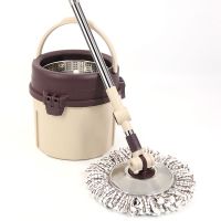 单桶旋转拖把家用干湿两用手压甩干脱水拖布墩布杆桶懒人拖地神器 卡其色 液压杆+塑料篮+塑料盘+2个拖把头
