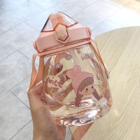 水杯女可爱ins大容量水壶便携吸管杯高颜值斜挎塑料杯学生杯子 小胖墩吸管杯粉色1100ml 杯子