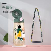 神气果果儿童水杯PPSU吸管杯子背带小学生幼儿园大宝宝便携喝奶 千草绿480ml 直饮杯+背带