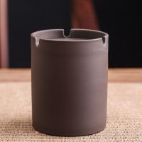 紫砂烟灰缸陶瓷家用客厅办公室创意潮流时尚复古防风防飞灰带盖中 新紫砂漏斗烟灰缸-素面