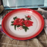 老式茶盘搪瓷老国货茶盘子托盘汤盘鱼盘大盘鸡专用盘水果盘茶 25cm红小茶盘随机花
