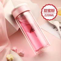 富光双层玻璃杯便携创意过滤办公水杯时尚男女士学生随手泡茶杯子 蜜桃粉220ML