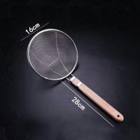 不锈钢漏勺密网油捞 捞面过滤网勺网漏网筛漏瓢 笊篱油炸网 木柄细网[网孔直径1mm] 16CM