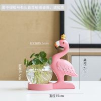 创意绿萝水培花瓶桌面花盆玻璃透明水养插花器皿火烈鸟装饰品摆件 YC-王子火烈鸟-水培