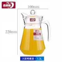 玻璃杯子家用冷水壶套装 6只装凉水杯 耐热扎壶凉水壶耐高温茶壶 青苹果鸭嘴壶1.3L