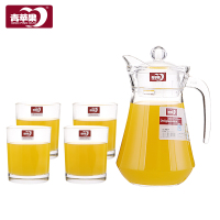 青苹果玻璃杯玻璃冷水壶凉水壶扎壶家用水杯五件套装水具玻璃水杯 青苹果鸭嘴壶+4只矮杯