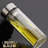 带把手双层玻璃杯加厚办公带盖耐高温隔热智能显温男女泡茶水杯子 本钢色300ml直杯