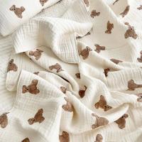 ins可爱薄纱布盖毯 夏被毛巾被儿童盖毯 婴儿浴巾午睡毯外出抱被 小熊无花边(110*110CM)