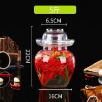 家用四川泡菜坛子玻璃加厚泡菜坛透明咸菜玻璃密封罐腌菜坛子 5斤送夹子
