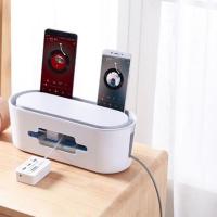 电源线收纳盒排插集线盒数据线充电器插板桌面整理盒插座理线器 椭圆形排插收纳盒 31*14*13cm