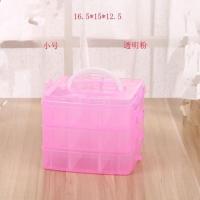 大号透明多层分类收纳整理乐高三层可拆积木玩具箱桌面家用收纳盒 JU-01小号透明粉