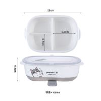 陶瓷分隔型饭盒微波炉加热保鲜分格便当盒上班族学生外出便携餐盒 3格饭盒 举手猫-(灰色