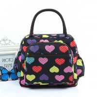 手提包女外出布包包加厚大容量便当带饭盒袋子防水中年上班妈咪包 黑色彩点心形