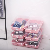 透明鞋子收纳盒塑料鞋柜可叠加加厚防潮家用车载简易鞋柜防尘鞋盒 北粉卡扣白色买1送1(发2个) 小号女款[40码以下]