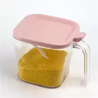 装盐罐单个家用带盖塑料调味罐大号放盐调味盒日式装辣椒油罐家用 粉色