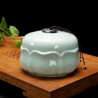 鉴月阁陶瓷茶叶罐普洱茶叶包装盒密封罐青瓷存储物罐家用防潮空罐 青瓷清雅莲花罐