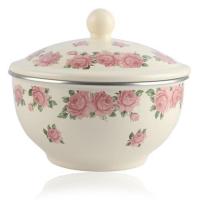 外贸精品加厚搪瓷碗带盖搪瓷盆怀旧经典老式搪瓷汤碗盖碗平底碗 16cm珐琅搪瓷盖盆浪漫玫瑰