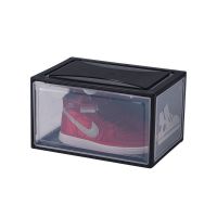 [加厚]AJ鞋盒透明塑料篮球鞋盒鞋柜收藏收纳盒防尘防氧化鞋墙 [推荐加厚]黑色款 1个 36*27*21(侧开)