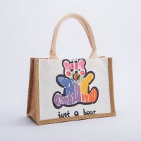 无印良品麻布手提袋子新款学生便当袋旅行袋日式饭盒袋便当手提 涂鸦熊 30*13*21