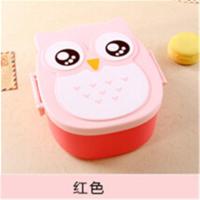 卡通儿童韩国便当盒可爱分格带盖餐饭盒小学生保鲜迷你便携水果盒 猫头鹰饭盒粉色