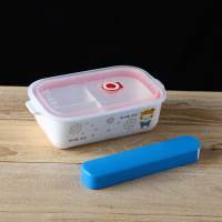 陶瓷分格饭盒耐热日式便当盒分格分隔两格三格陶瓷饭盒微波炉适用 长方形三格 安逸牛(配餐具套装)