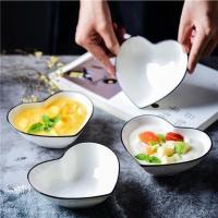 4个装简约创意爱心小吃碗黑线系列陶瓷蛋糕烘培布丁沙拉点心碗 4.5英寸黑线爱心碗4个装