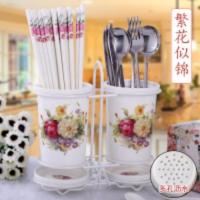 陶瓷筷子筒筷子盒 沥水筷子笼筷子架 厨房筷筒子创意筷子盒家用 繁花似锦-双筒
