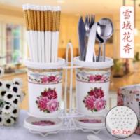 陶瓷筷子筒筷子盒 沥水筷子笼筷子架 厨房筷筒子创意筷子盒家用 雪域花香-双筒