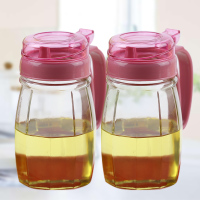 家用厨房用品大号无铅玻璃油壶防漏酱油瓶醋瓶油瓶2只装 [玫红色]油壶2只装 无底座