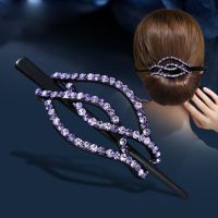 插梳发插韩国水钻发夹大号盘发发卡镶钻头饰丸子头发簪盘头头饰品 水钻麻花簪子紫罗兰