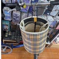 自行车框前车篮子小海豚滑板车前后车筐电动车篮子防水布兜单车篓 米色格子[长款/无盖]