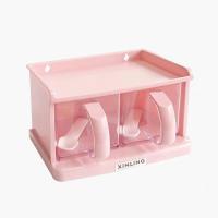 家用厨房调味盒套装放盐味精佐料收纳盒盐罐瓶挂壁式置物架调料盒 二格粉色