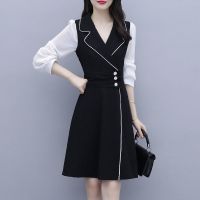 大码女装2021年新款200斤胖mm春季连衣裙遮肚显瘦洋气秋装潮裙子 黑色 L [80-100斤]