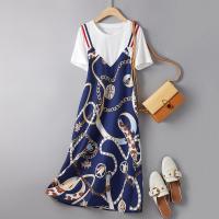 海谧短袖连衣裙2021年夏季新款拼接时尚百搭气质显瘦遮肉裙子 蓝色 S