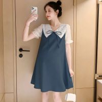 雪纺孕妇连衣裙女宽松显瘦2021夏装新款小个子时尚洋气中长款裙子 深蓝色 L[建议106-120斤]