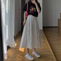 学院风黑色a字裙高腰半身裙中长款工装裙女学生小个子显瘦百搭 白色 有里衬 S