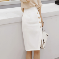 2021夏季新款白色半身裙女Chic高腰开叉包臀裙中长款气质一步裙 白色 S 建议80-92斤左右