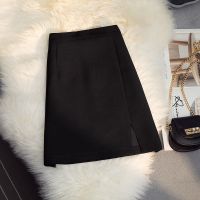 2021春夏新款高腰显瘦开叉半身裙A字包臀防走光百搭气质职业短裙 黑色 S 85-95斤