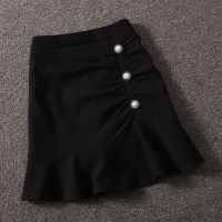 夏季超仙小黑裙抽褶半身裙女2021新款高腰显瘦a字包臀鱼尾短裙 黑色(内里安全裤) S 85-95斤