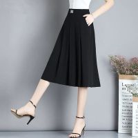 2021黑色百褶裙女夏季新款韩版时尚高腰中长款裙子显瘦半身裙A字 黑色(裙长70cm) M码(85-105斤)