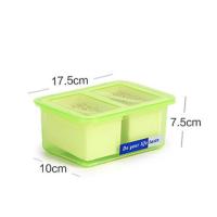 创意厨房调料盒调味罐翻盖调味瓶塑料套装味精盐盒二三四格式带勺 绿+[二格调味盒+实用]