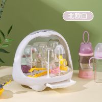 婴儿奶瓶收纳箱滑盖式带盖防尘宝宝沥水晾干架储放餐具奶粉置物盒 北欧白